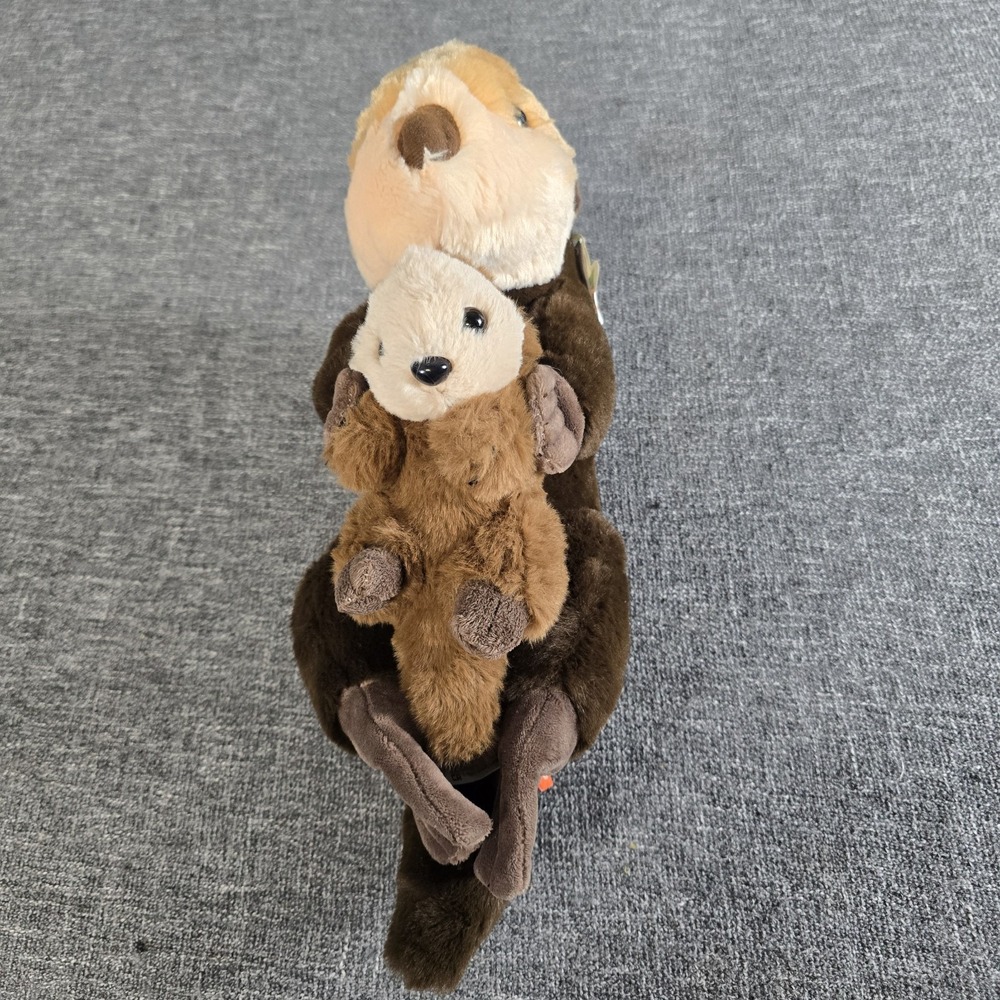 NWT Wild Republic Mom and Baby Sea Otter Plush Toy 14" Long Stuffed Animal
